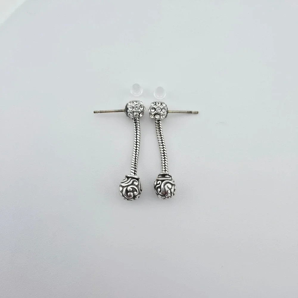 BRIGHTON 'Full Moon' Earrings Dangle Post  Pavé Crystal Scrollwork Silver Plate